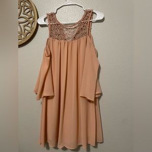 Pink lace dress off the shoulders